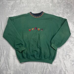 Hamilton Collection Sweatshirt Mens L Green Crest Embroidered Crew Neck Pullover